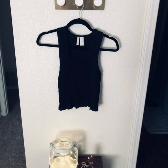 3/$20 Black Smocked Crop Top - Picture 1 of 4